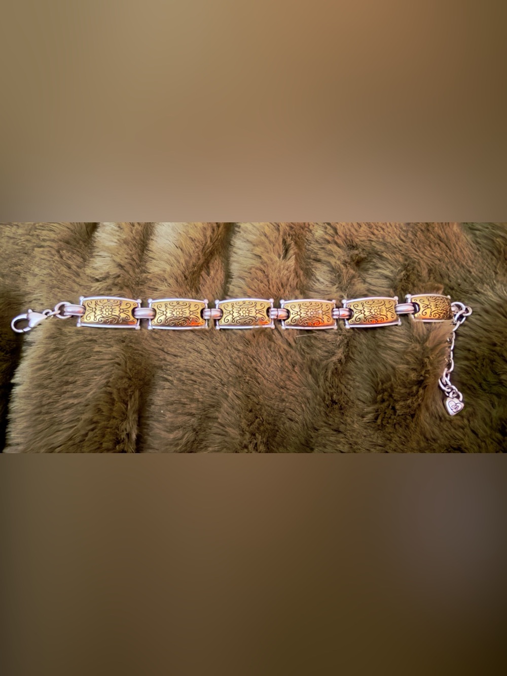 Brighton 2 / Gold-Tone Engraved Link station Bracelet with Adjustable Chain